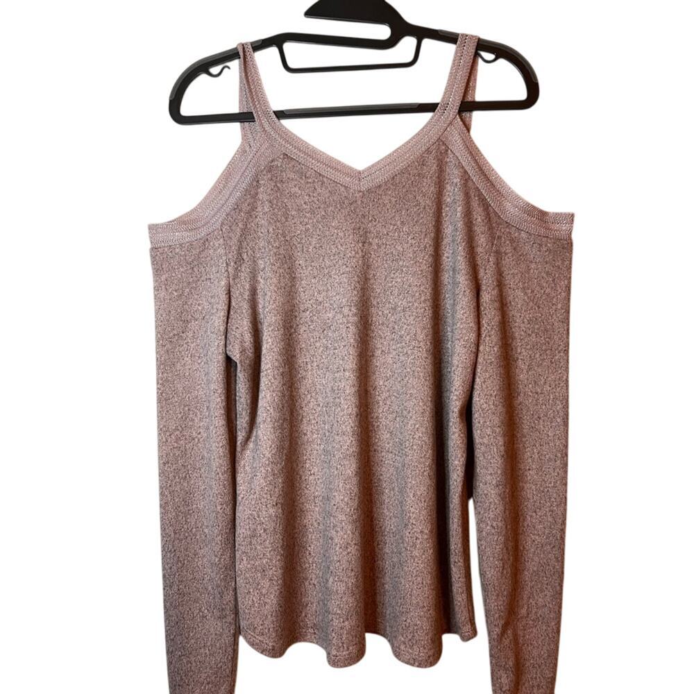 Retrology Sweater Off The Shoulder Cut Out Lightweight Soft Pink Women"s Medium